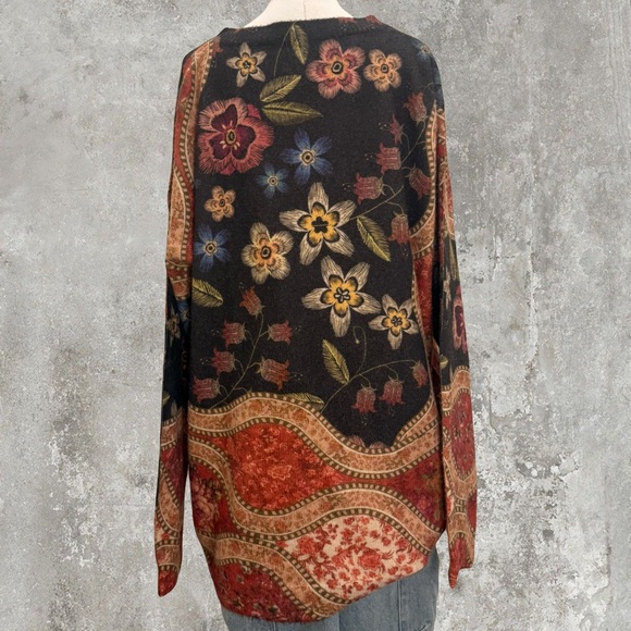 Oversized Floral Sweater Cotton Wool Blend Cozy Fall Boho Vibes - Picture 3 of 5